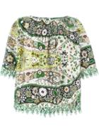 Etro Embroidered Trim Floral Blouse, Women's, Size: 48, Green, Cotton/polyester