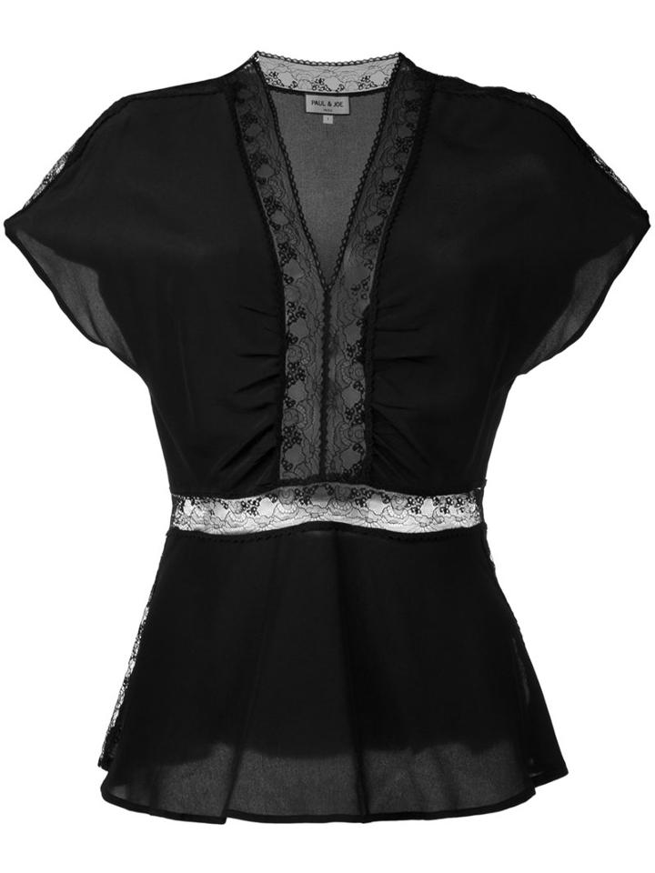 Paul & Joe - Lace Inserts Blouse - Women - Silk/cotton/polyamide - 3, Black, Silk/cotton/polyamide