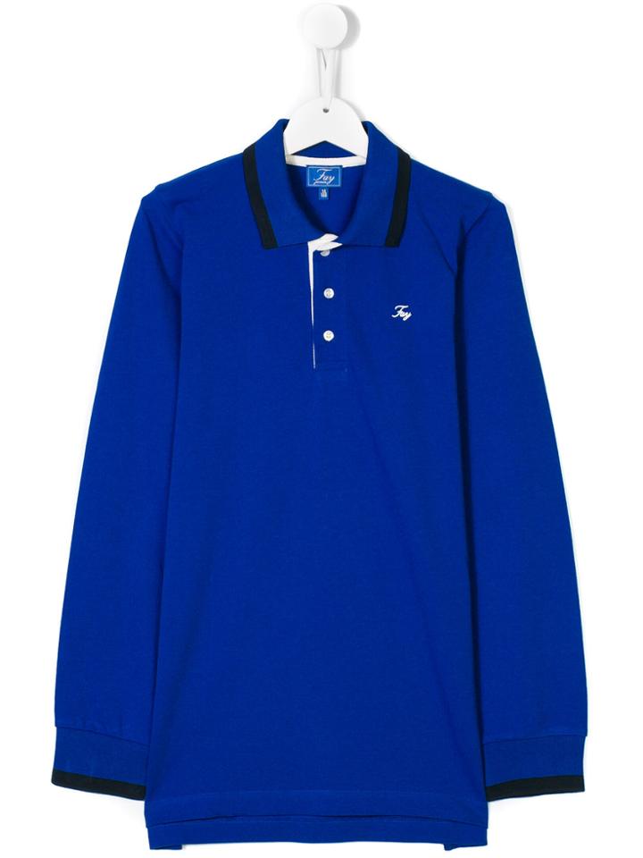 Fay Kids Teen Long Sleeve Polo Shirt - Blue