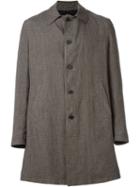 Lardini Single Breasted Checked Coat, Men's, Size: 46, Brown, Linen/flax/nylon