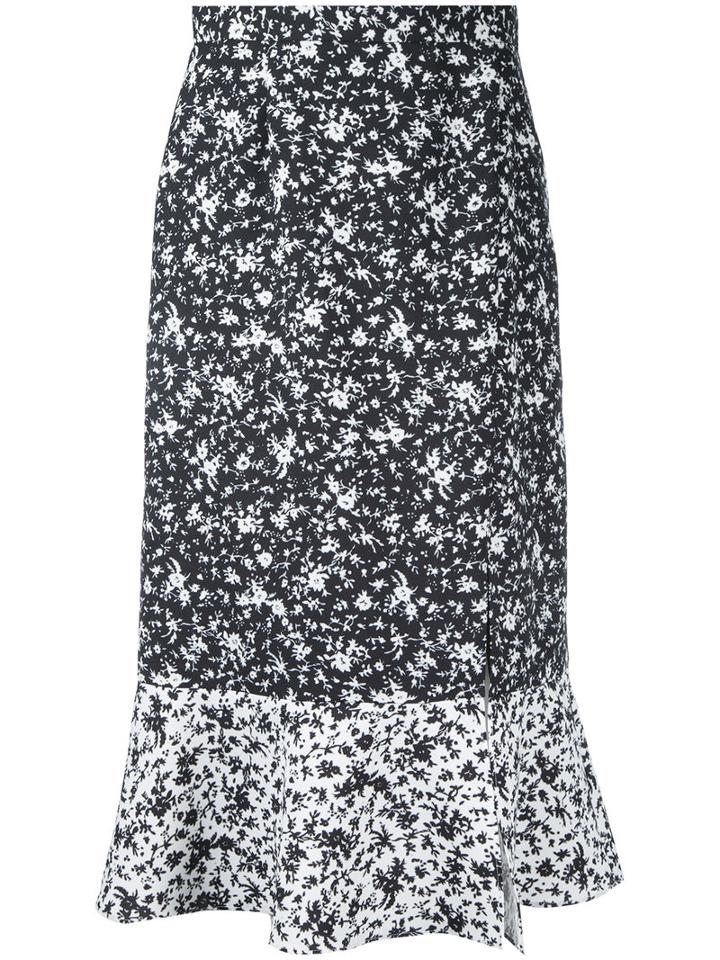 Le Ciel Bleu Floral Print Midi Skirt, Women's, Size: 38, Black, Polyester