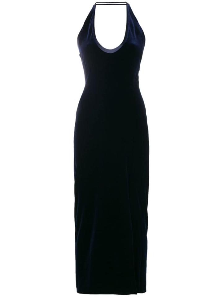 Galvan Ellipse Velvet Fitted Dress - Blue