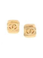 Chanel Vintage Logo Square Earrings - Metallic