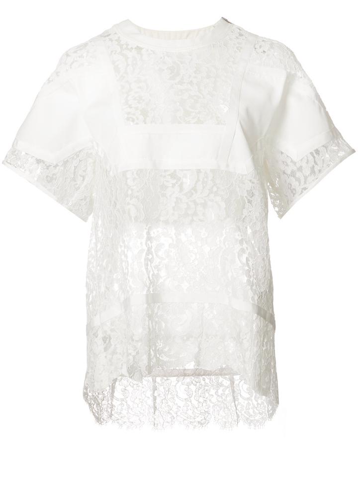 Sacai Floral Lace Top, Women's, Size: 2, White, Cotton/nylon/rayon