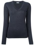 Brunello Cucinelli V-neck Jumper, Women's, Size: Xxl, Blue, Silk/polyamide/polyester/cashmere