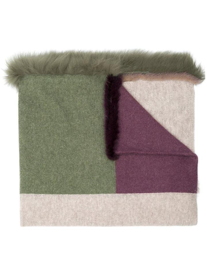 Max & Moi Mink And Fox Fur Trim Scarf - Green