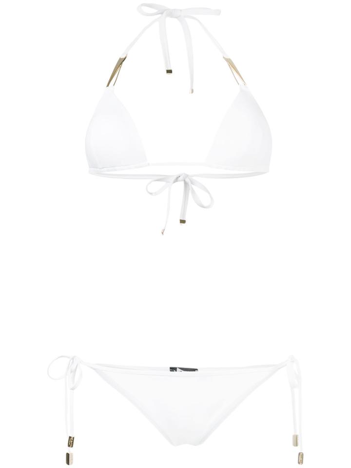 Moeva Metallic Trim String Bikini - White