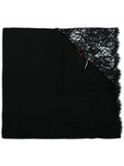 Janavi Black Corner Rose Lace Embroidered Cashmere Scarf