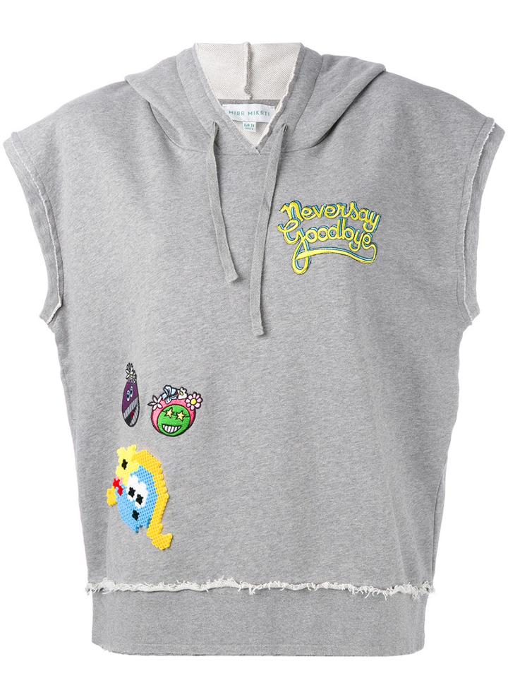 Mira Mikati - Sleeveless Patch Detail Hoodie - Women - Cotton - 40, Grey, Cotton