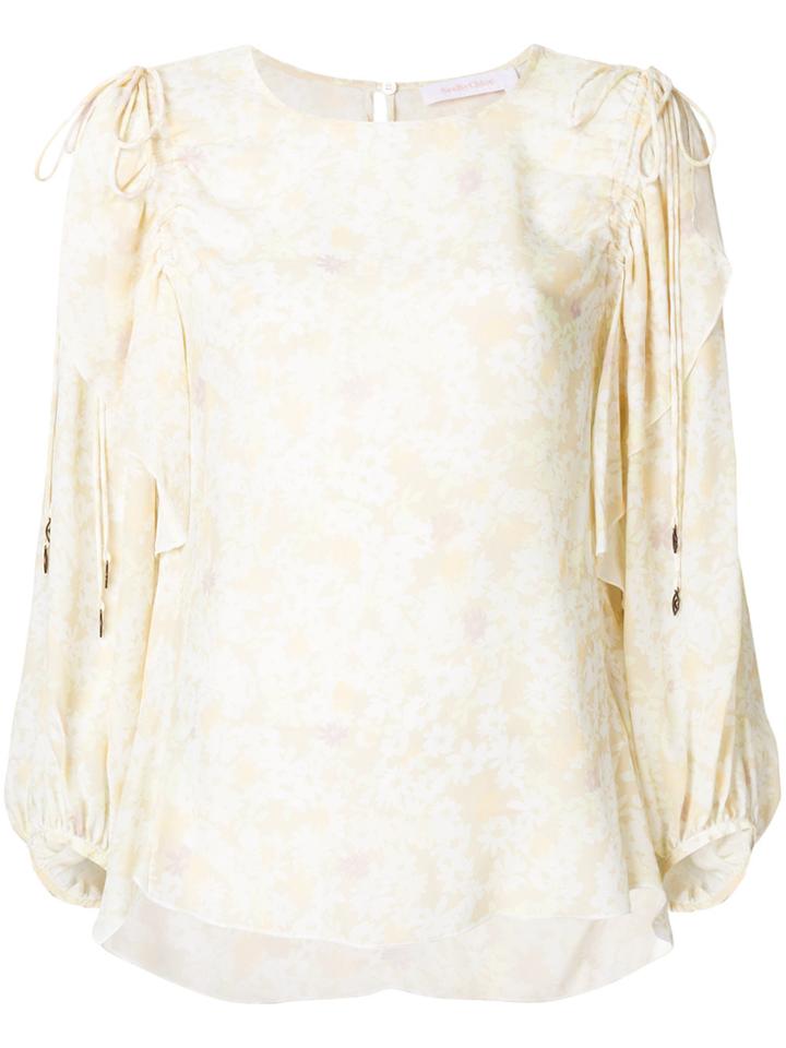 See By Chloé Floral Ruffle Trim Blouse - Yellow & Orange