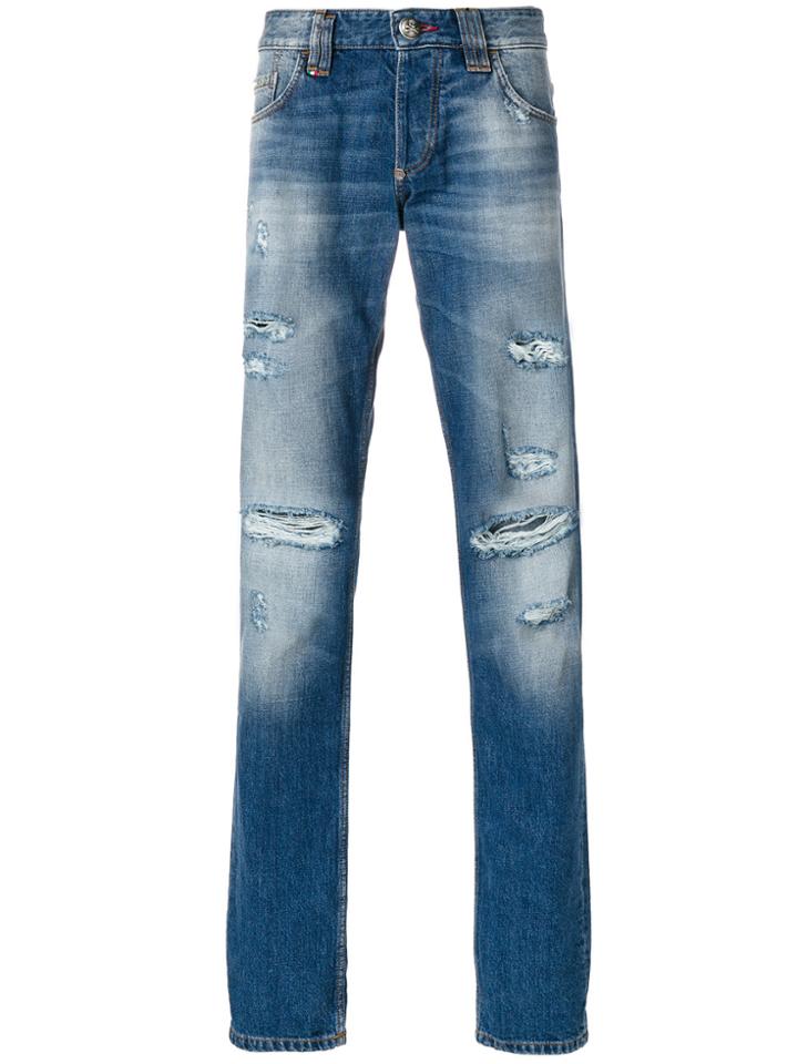 Philipp Plein Distressed Roll-up Jeans - Blue