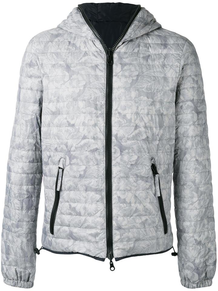 Duvetica Floral-print Quilted Jacket, Men's, Size: 46, Grey, Feather Down/polyamide