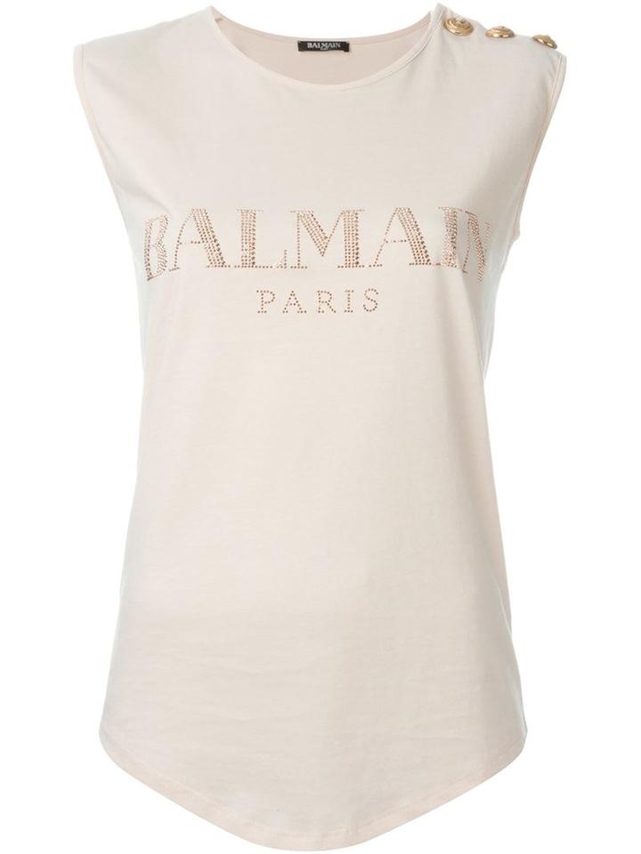 Balmain Logo T-shirt, Women's, Size: 38, Nude/neutrals, Cotton/brass