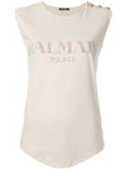 Balmain Logo T-shirt, Women's, Size: 38, Nude/neutrals, Cotton/brass