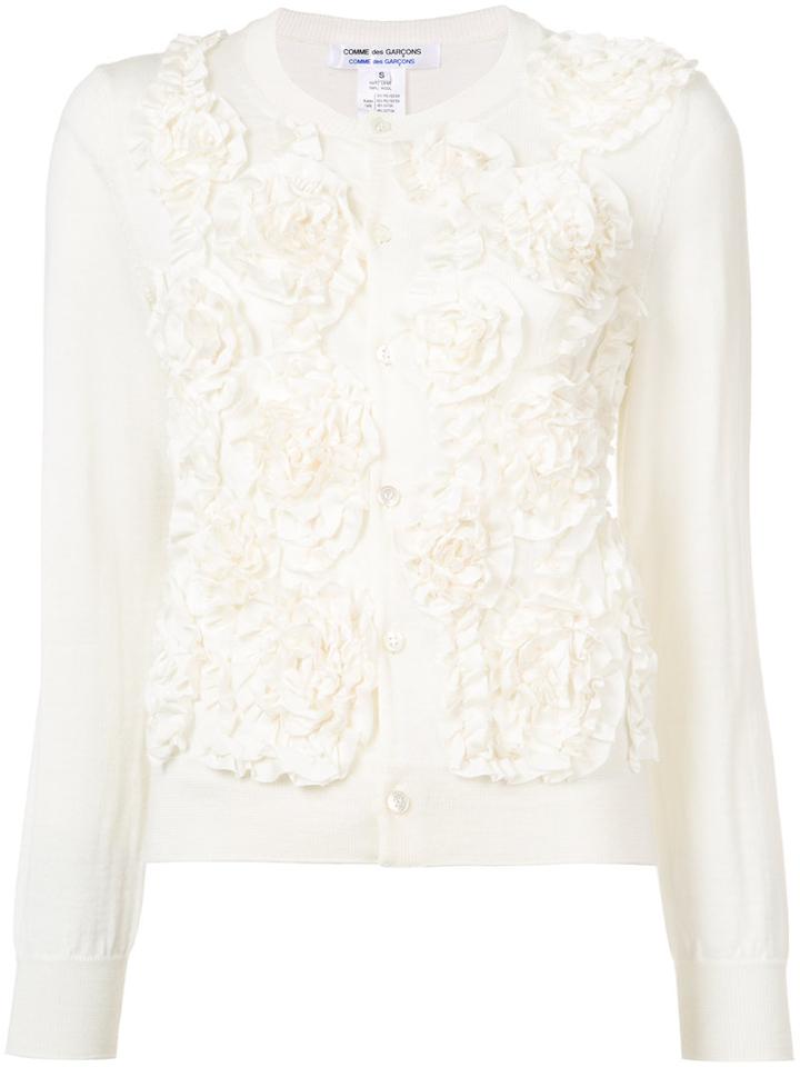 Comme Des Garçons Comme Des Garçons - Ruffled Floral Cardigan - Women - Cotton/polyester/wool - S, White, Cotton/polyester/wool