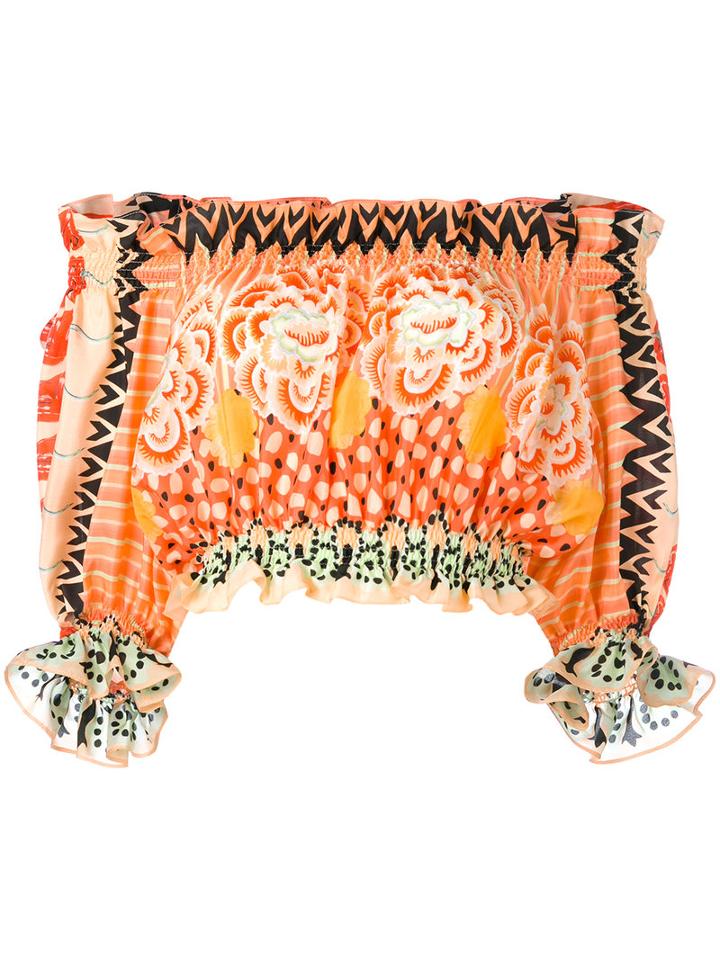 Temperley London - 'prophecy' Printed Off The Shoulder Top - Women - Silk - 12, Women's, Yellow/orange, Silk