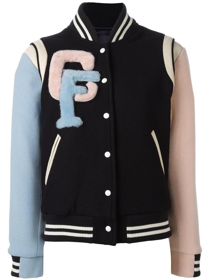 Forte Couture Varsity Bomber Jacket, Women's, Size: 40, Blue, Wool/cashmere/polyamide/viscose