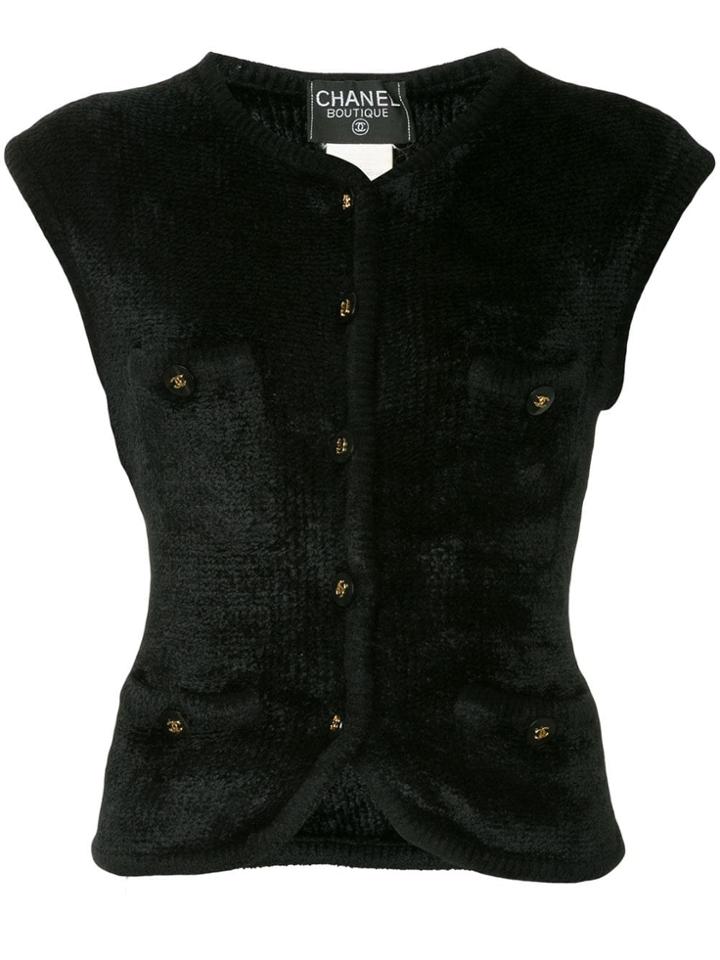 Chanel Vintage Chanel Cc Button Sleeveless Tops - Black
