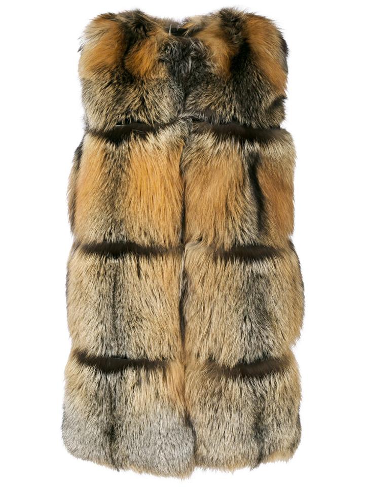 Liska Panel Fur Gilet - Brown