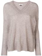 Max & Moi Cashmere Frayed V-neck Sweater - Nude & Neutrals
