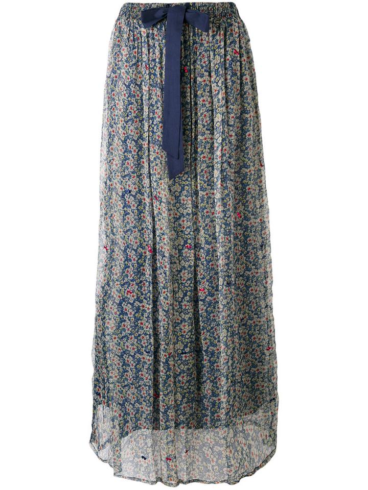 Twin-set - Floral Print Sheer Skirt - Women - Cotton/viscose - M, Blue, Cotton/viscose