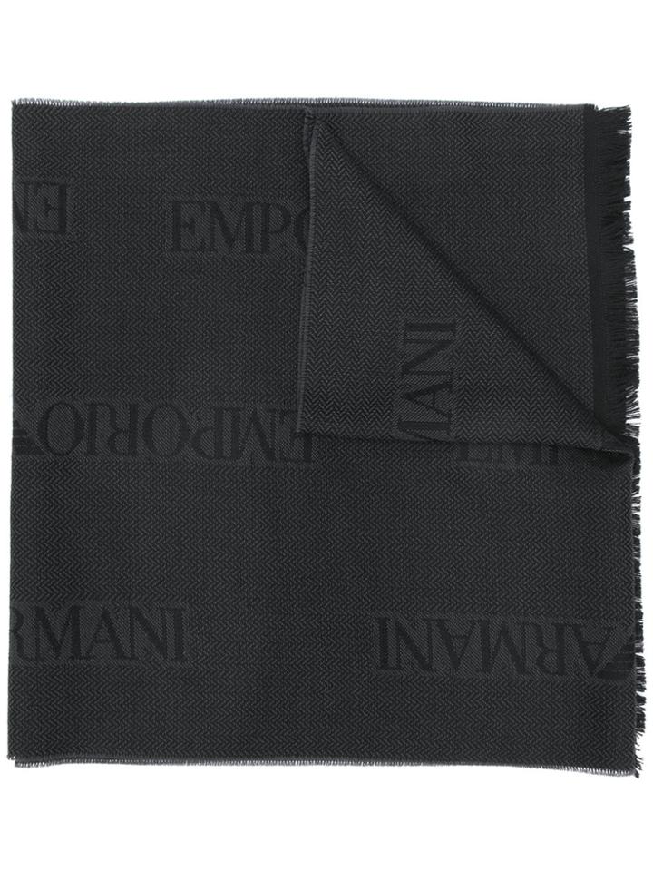 Emporio Armani Logo Embroidered Scarf - Black