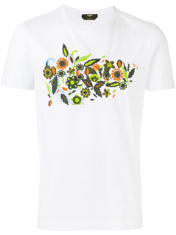 Fendi Printed T-shirt, Men's, Size: 48, White, Cotton