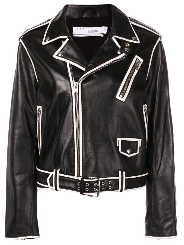 Iro Contrast Trim Biker Jacket - Black