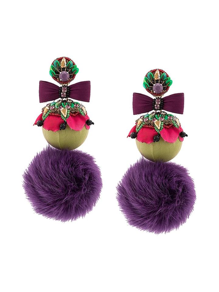 Ranjana Khan Oversized Fur Pom Pom Earrings - Pink & Purple