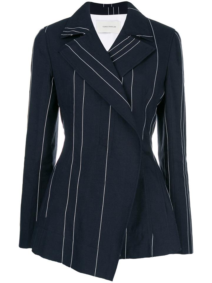 Cédric Charlier Double-breasted Striped Blazer - Blue