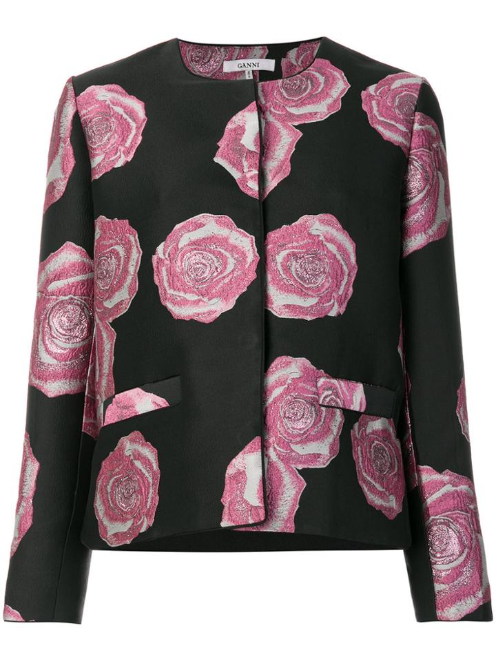 Ganni Floral Embroidered Jacket - Black