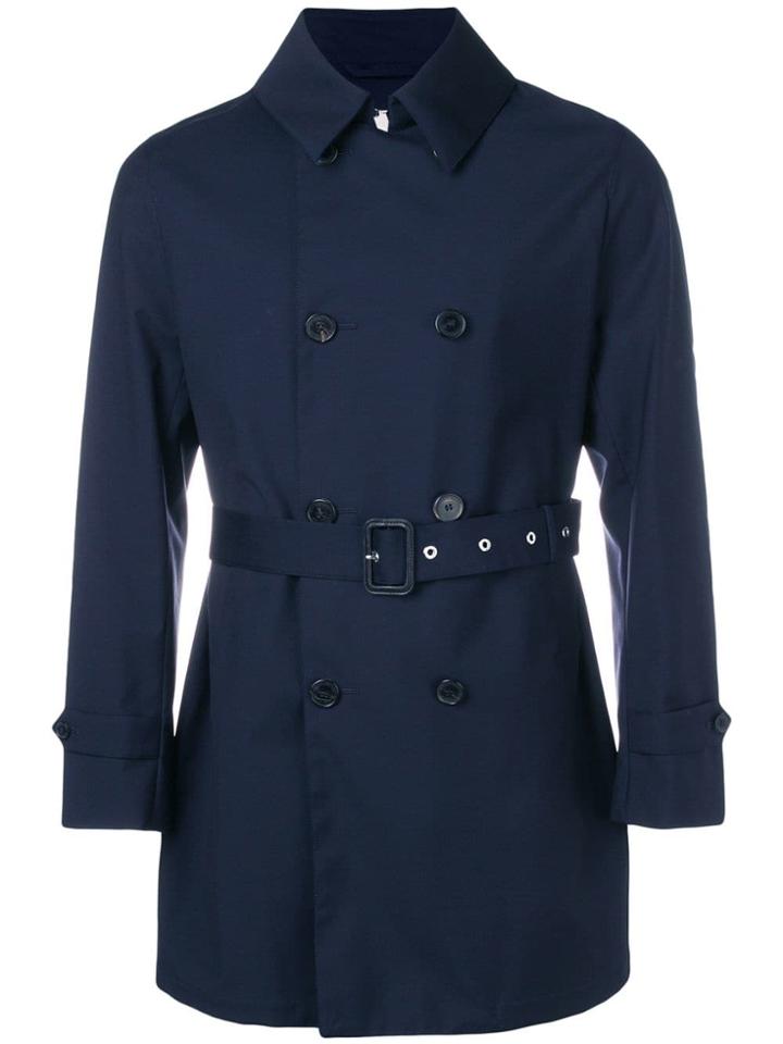 Mackintosh Navy Cotton Storm System Short Trench Coat - Blue