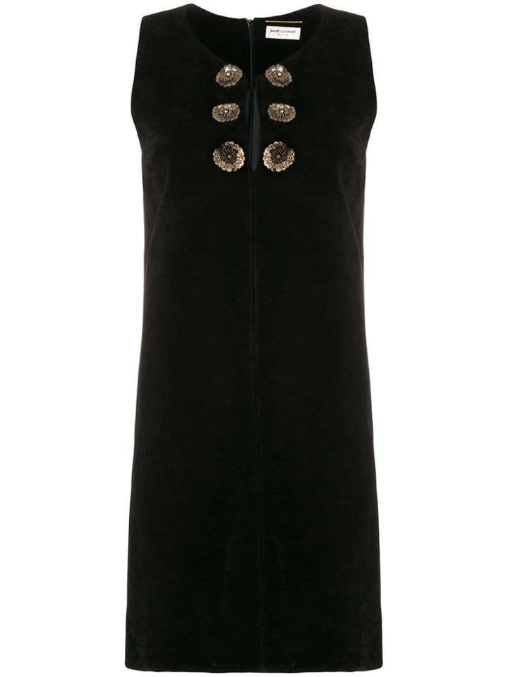 Saint Laurent Suede Sequins Flower Mini Dress - Black
