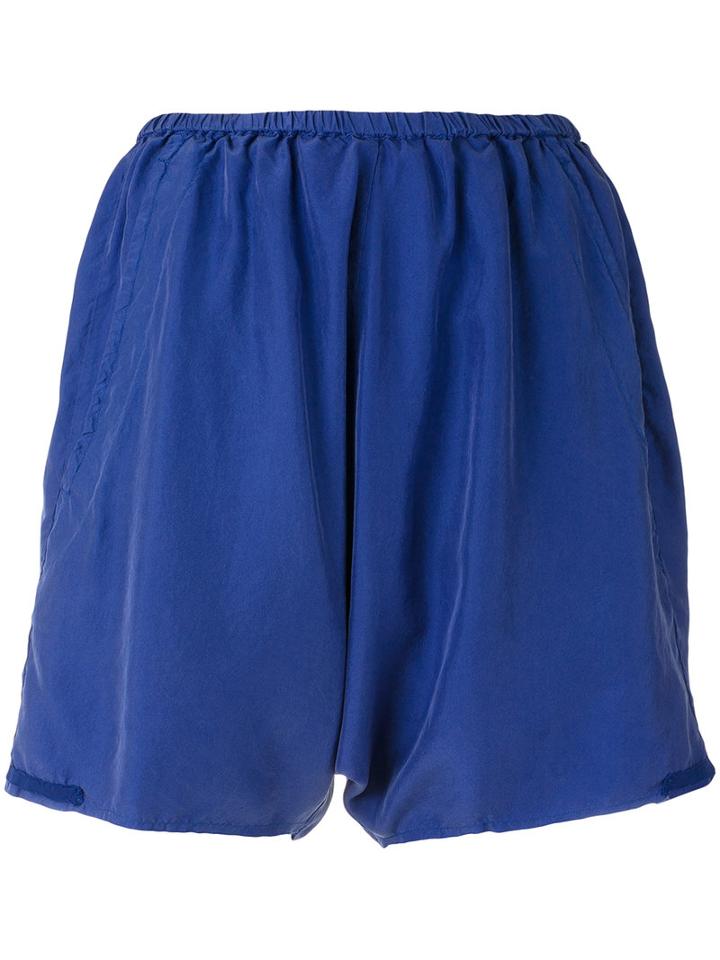Kristensen Du Nord - Gathered Mini Shorts - Women - Silk/cotton - 3, Blue, Silk/cotton