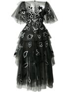 Oscar De La Renta Layered Embroidered Evening Dress - Black