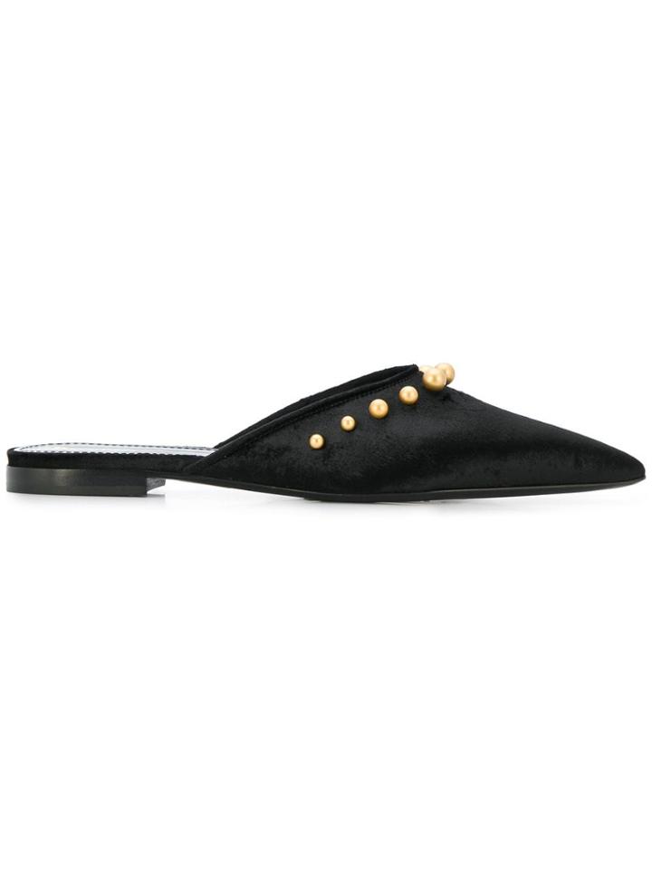 Pollini Velvet Studded Mules - Black