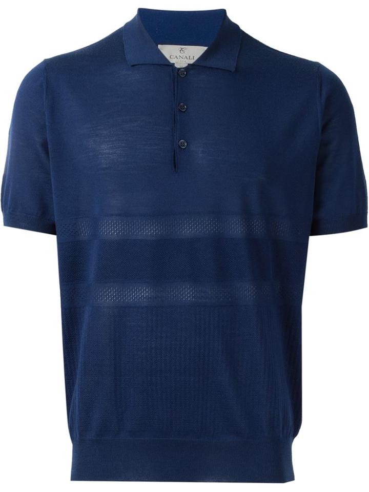 Canali Perforated Knitted Polo Shirt, Men's, Size: 50, Blue, Merino