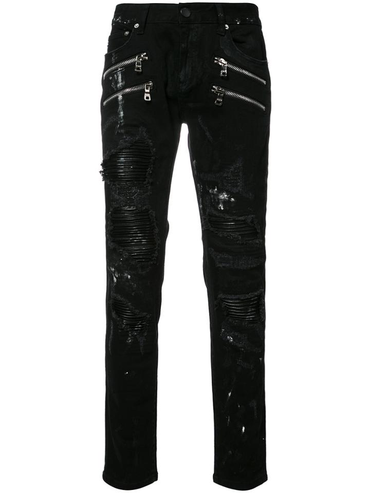 God's Masterful Children Shredded Trim Slim-fit Jeans - Black
