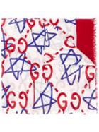 Gucci Stars Logo Print Scarf, White, Modal/silk