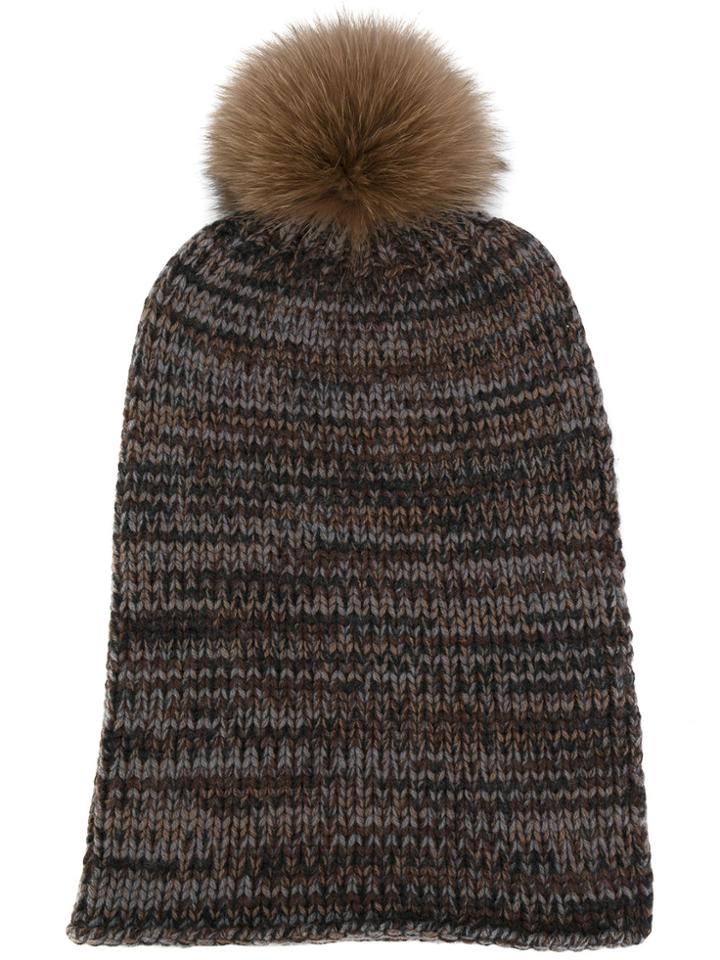 Danielapi Pom Pom Knit Beanie - Brown