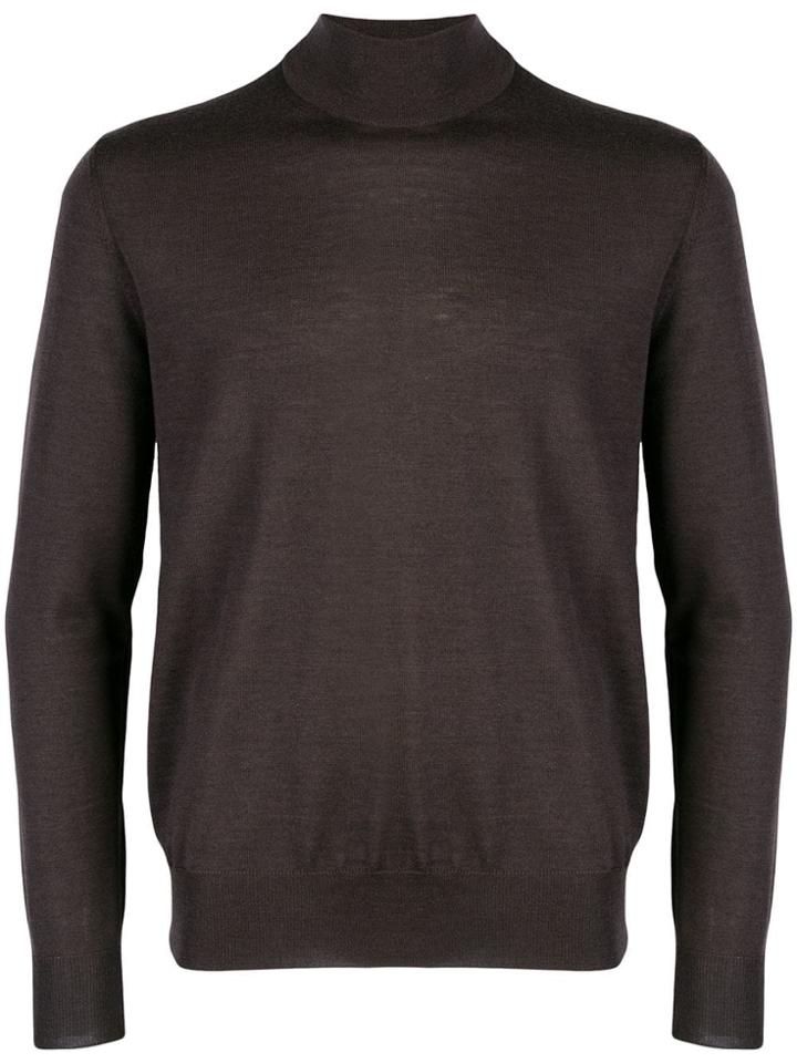 Canali Slim Fit Polo Neck - Brown