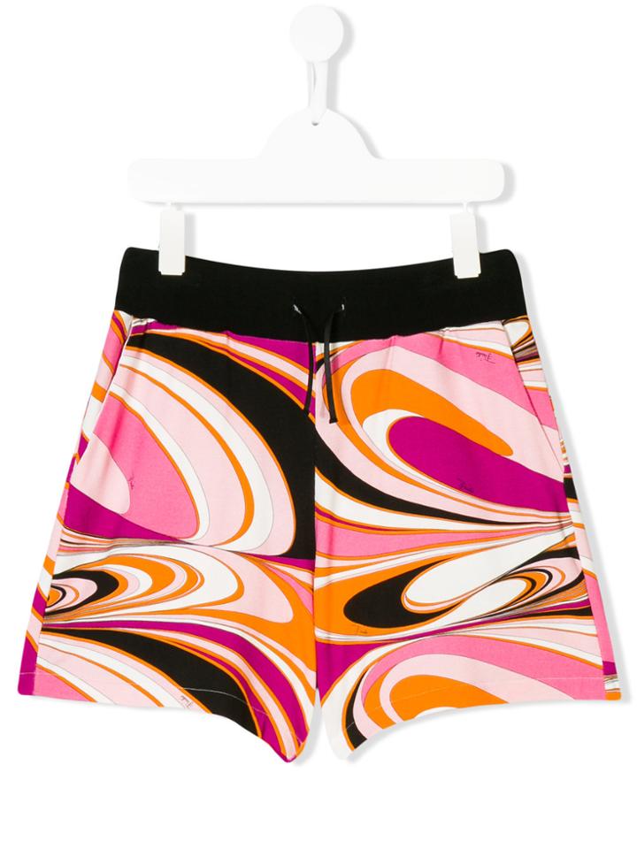Emilio Pucci Junior Abstract Print Drawstring Shorts - Pink & Purple