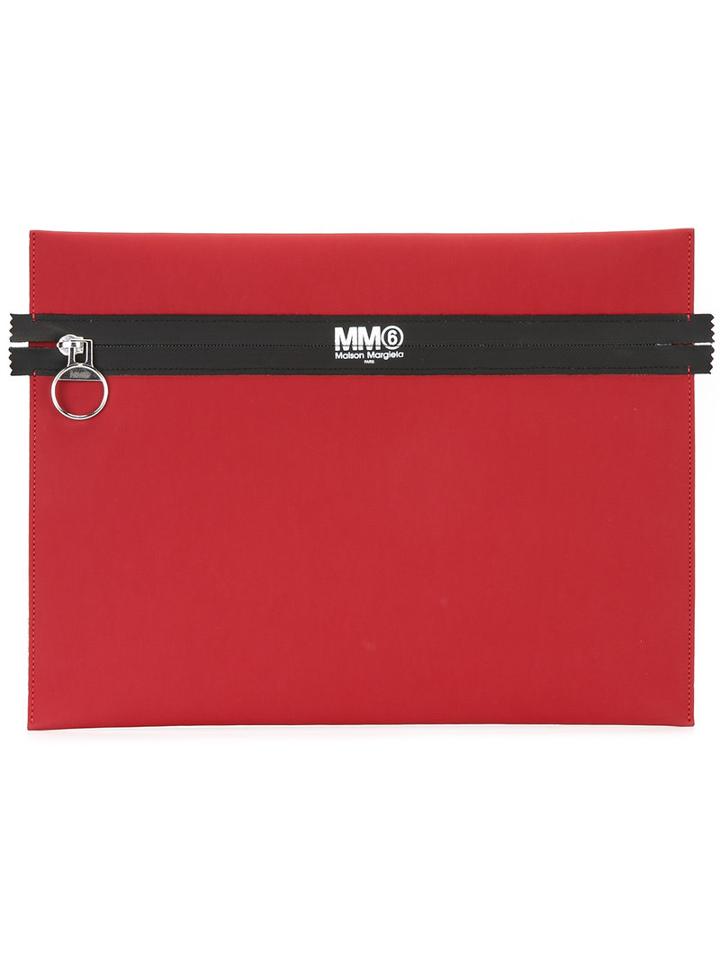 Mm6 Maison Margiela Logo Strap Zipped Clutch, Women's, Red, Polyester/polyurethane/viscose