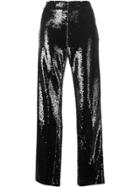 Msgm Sequinned Wide Leg Trousers - Black