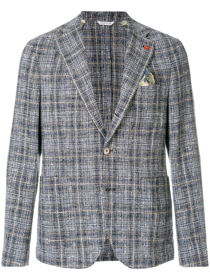 Manuel Ritz Checked Textured Blazer - Blue