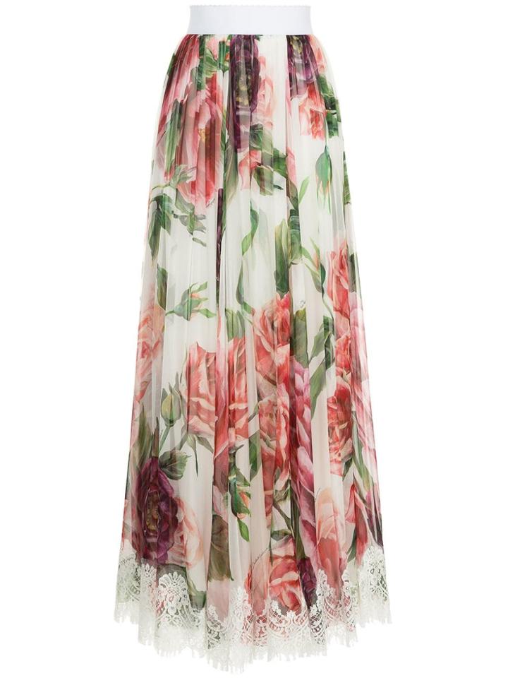Dolce & Gabbana Peony Print Long Skirt - Multicolour