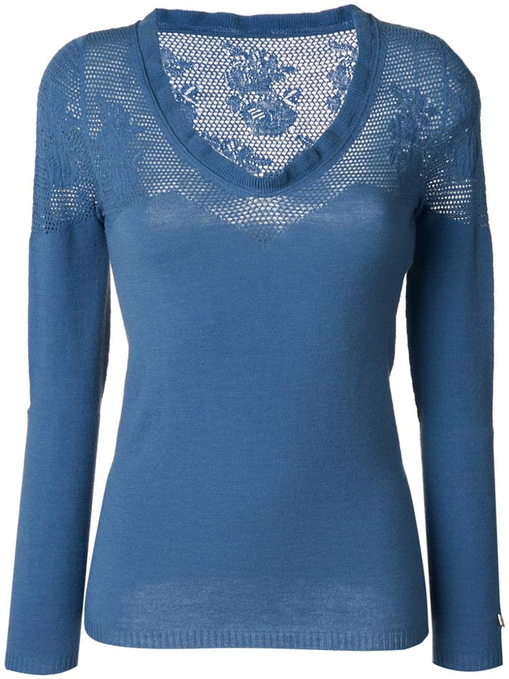Twin-set Perforated Knit Jumper - Blue