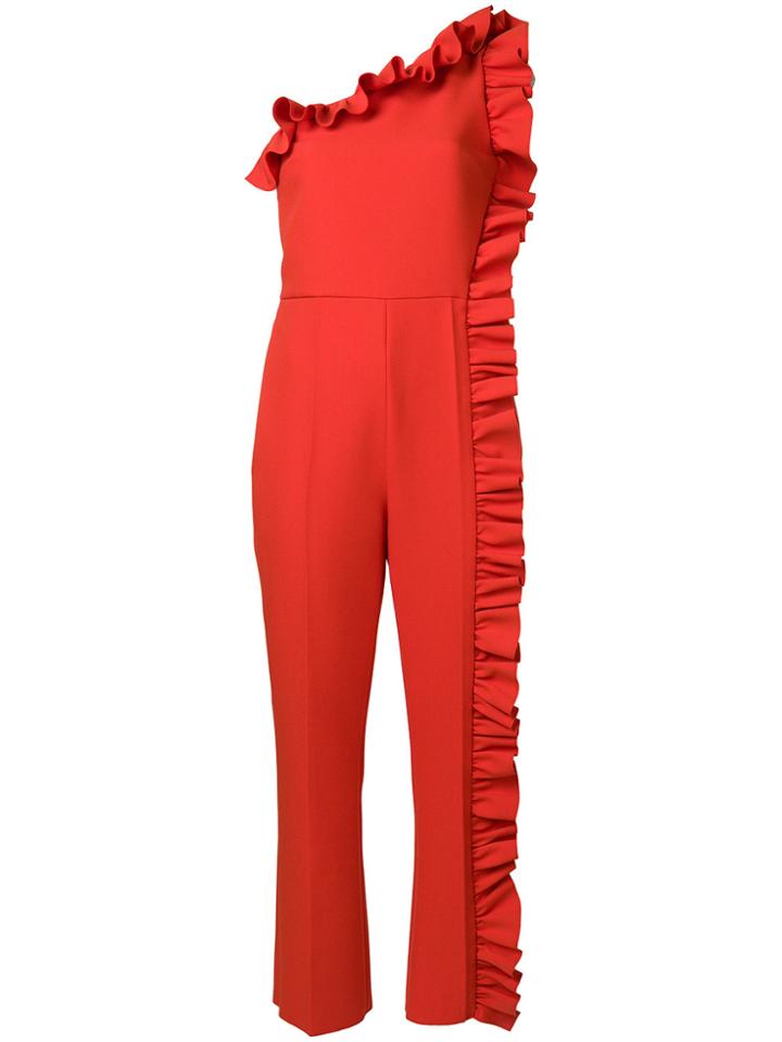 Msgm One Shoulder Ruffle Jumpsuit - Red