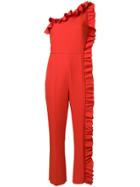Msgm One Shoulder Ruffle Jumpsuit - Red
