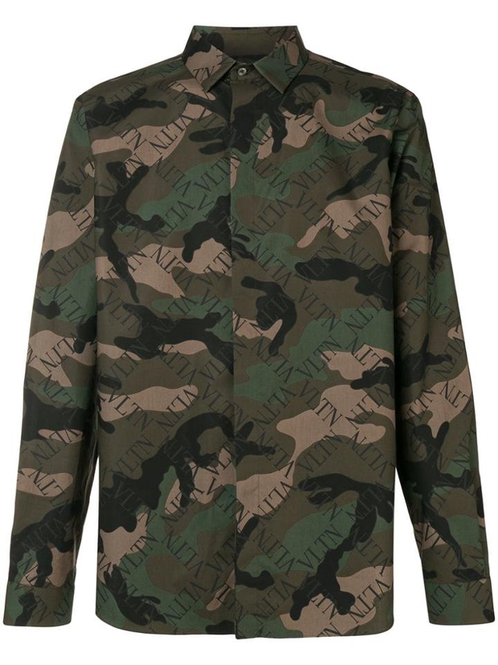 Valentino Vltn Grid Camouflage Shirt - Green